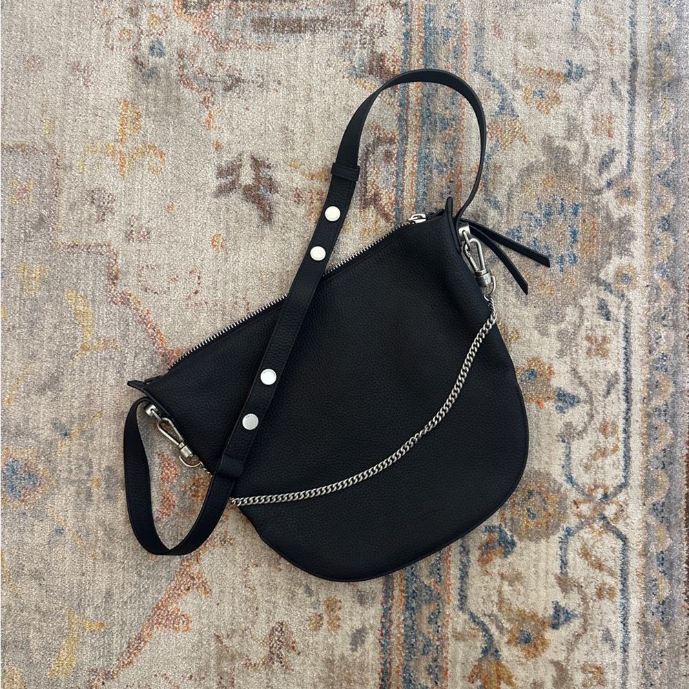 All Saints Blake Crossbody, Black Leather with Chain